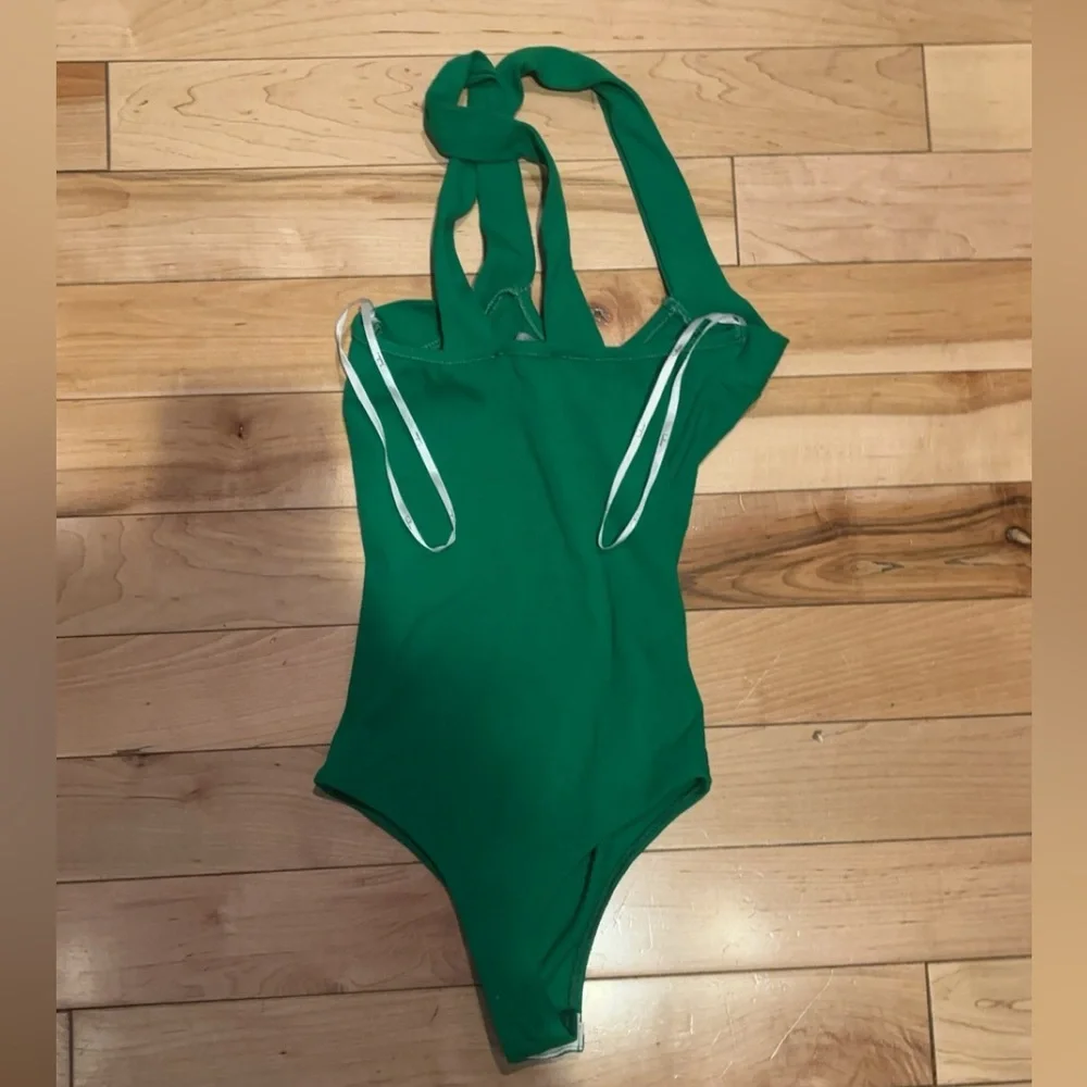 LULU’S WEEKEND OUTING GREEN RIBBED CROSS-FRONT BODYSUIT
